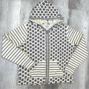 Lucky Brand Lucky Lotus Women’s Cream Navy Floral Striped Zip Hoodie Size XL